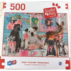 Studio Pets True Love 500 Piece Jigsaw Puzzle Cats and Dogs by Sure Lox